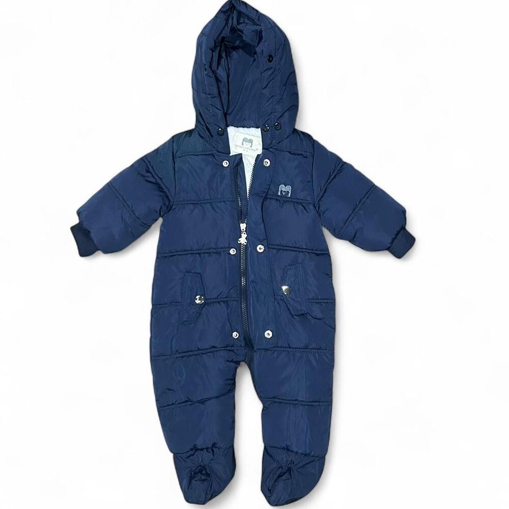 Mother's Baby Bear Navy Blue Baby Sherpa Lined Snowsuit Size 9-12mo